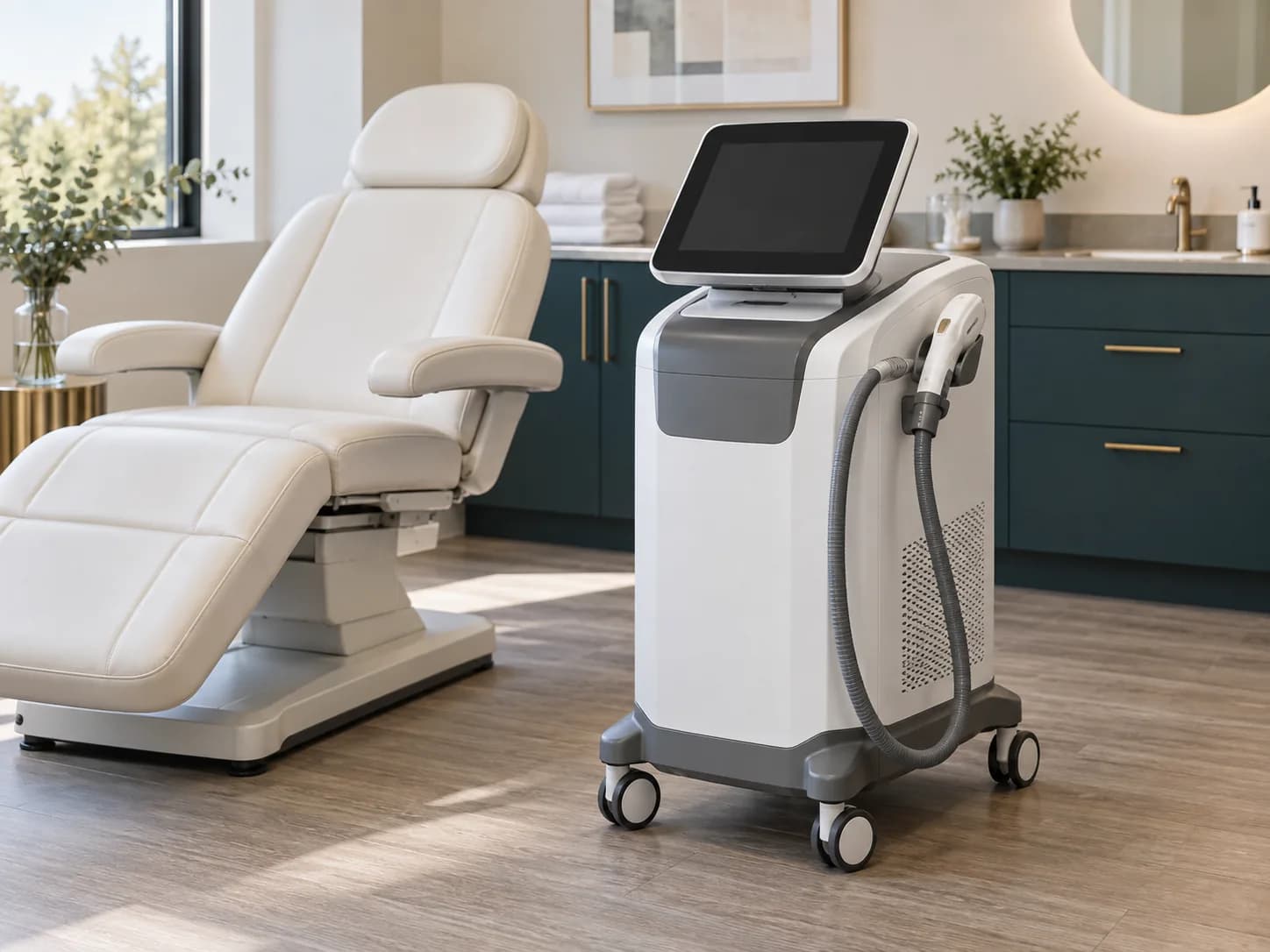 Illustration: aesthetic laser platform in a clinical setting.